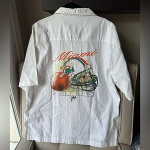 Miami Dolphins Shirt Mens Large White NFL Football Button Sport